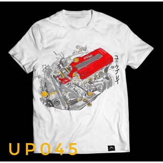 ผ้าฝ้าย 100%เสื้อยืดแขนสั้น ลายเครื่องยนต์VTEC (up045)S-3XL