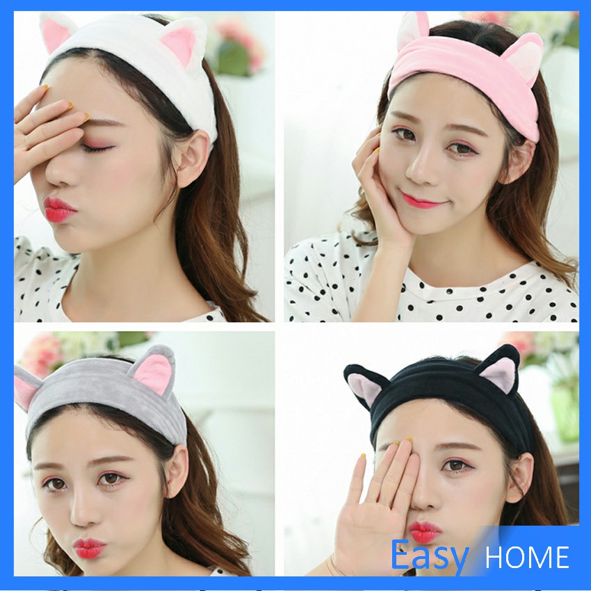 ที่คาดผมแต่งหน้า-ที่คาดผมมล้างหน้า-ที่คาดผมน่ารัก-ยางรัดผมหูแมว-korean-cat-ear-headband