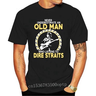 เสื้อยืดผ้าฝ้ายพิมพ์ลายคลาสสิก เสื้อยืด พิมพ์ลาย Never Underestimate Old Listens To Dire Straits สไตล์คลาสสิก ไม่ซ้ําใคร