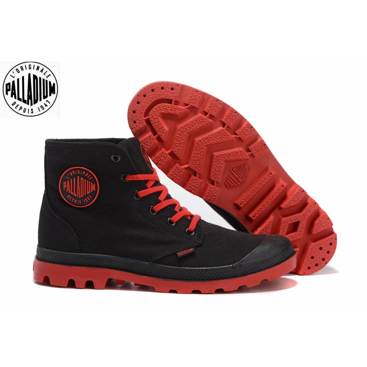 ภาพหน้าปกสินค้าของแท้ 100% PALLADIUM รองเท้าบูทมาร์ติน ผ้าใบ สีดํา สีแดง สีขาว สําหรับผู้ชาย และผู้หญิง ไซซ์ 35-45
