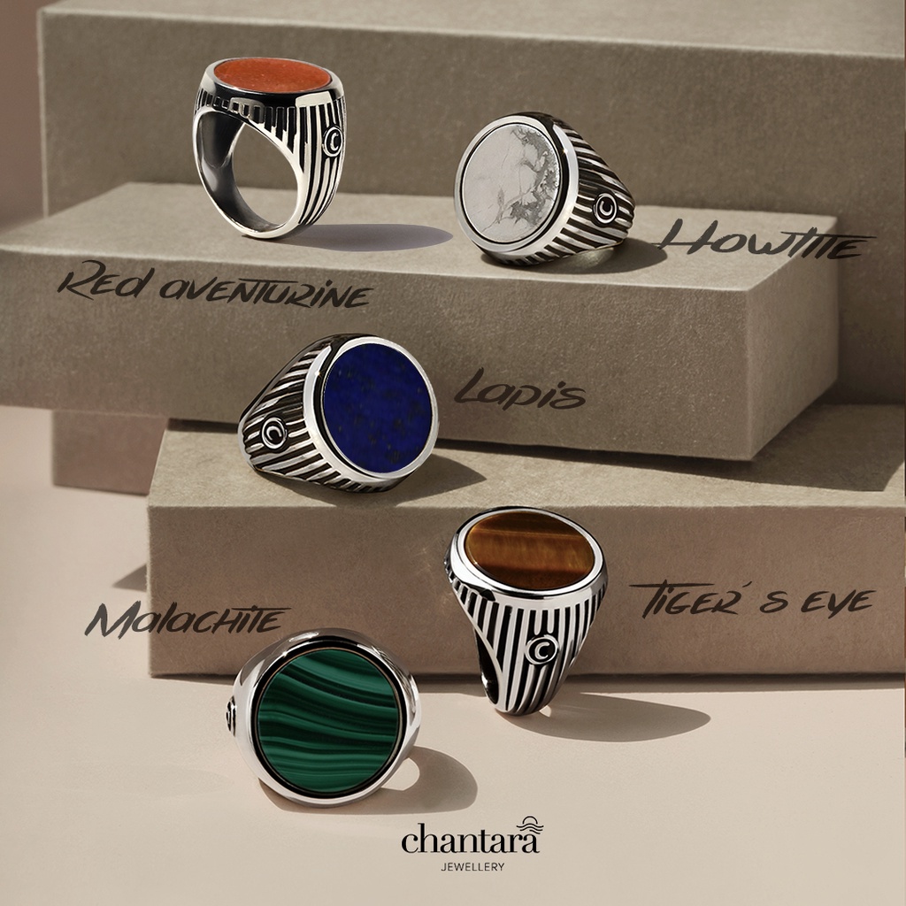 ภาพหน้าปกสินค้าแหวนหินแท้ แหวนอัญมณี Red Aventurine, Lapis Lazuli, Tiger Eye, Howlite, Pearl เครื่องประดับ แหวนแฟชั่น ฟรีผ้าเช็ดแหวน