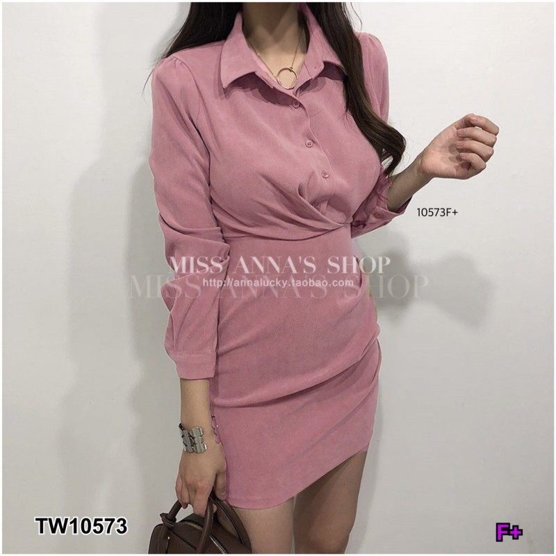 pe10573-dress-เดรสแขนยาวคอปก-ติดกระดุมครึ่งตัว