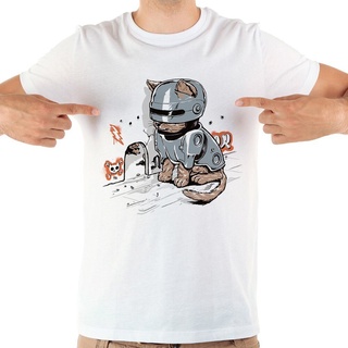 Tee เสื้อทหาร - ผู้ชายเสื้อยืด JOLLYPEACH แบรนด์ RoboCat แมวตลกเสื้อยืดแขนสั้นสีขาวลําลอง homme เย็น