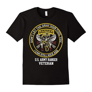 เสื้อยืดผ้าฝ้ายพิมพ์ลาย เสื้อยืดลําลอง ผ้าฝ้าย แขนสั้น คอกลม พิมพ์ลาย Army Ranger Dont let the gray hair fool you แฟชั่