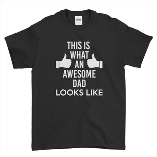 ขายดี!พร้อมส่ง เสื้อยืดแขนสั้น ผ้าฝ้าย 100% พิมพ์ลาย This What An Awesome Dad Looks Like Thumb Up Fathers แฟชั่นฤดูร้อน