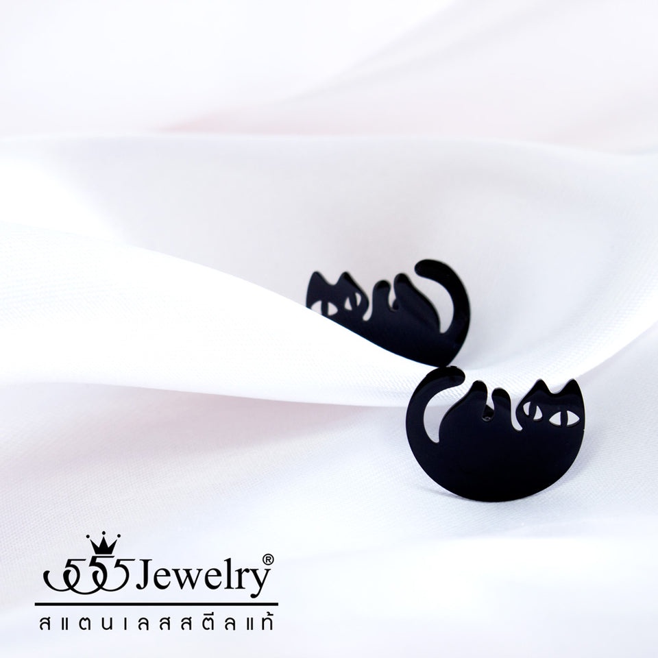 555jewelry-ต่างหู-แบบก้านเสียบ-แฟชั่น-สแตนเลสสตีล-แท้-ดีไซน์รูป-แมว-อ้วงน่ารัก-รุ่น-mnc-er1535-ต่างหู-ทาสแมว-ต่างหูผู้หญิง