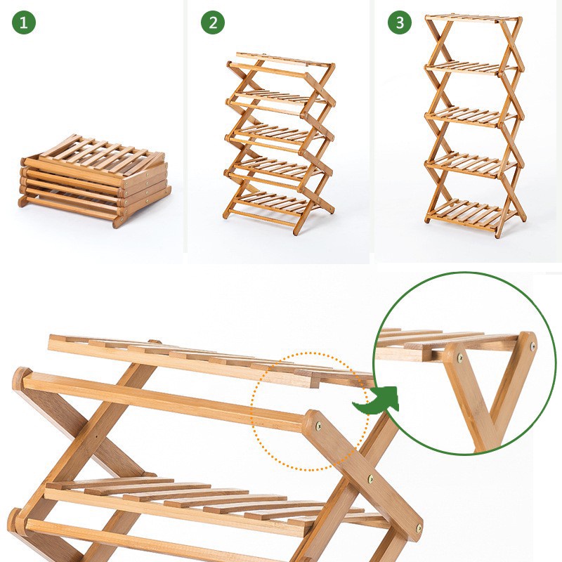 ภาพสินค้าชั้นวางรองเท้าไม้ พับได้ ชั้นรองเท้า 4/5/6 ชั้น ที่วางรองเท้าไม้ ไม่ต้องติดตั้ง ชั้นวางรองเท้า Shoes rack xlamp จากร้าน xlamp บน Shopee ภาพที่ 5