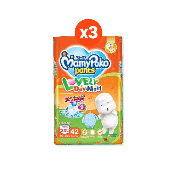 โปรโมชั่น : เหลือ620โค้ด15MALL1010 MamyPoko Pants Lovely Day  Night มามี่โพโค กางเกงผ้าอ้อมเด็ก เลิฟลี่ เดย์แอนด์ไนท์ไซส์ S-XXXL x 3 แพ็ค ขายยกลัง