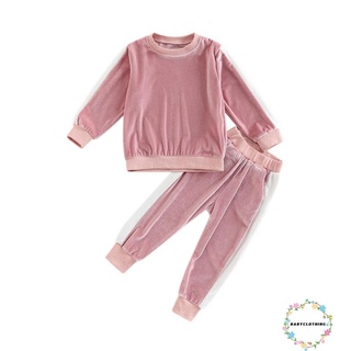 Babyclothes เสื้อกันหนาวแขนยาว คอกลม ผ้ากํามะหยี่ และกางเกงลําลอง สําหรับเด็กผู้ชาย และเด็กผู้หญิง อายุ 1-6 ปี 2 ชิ้น