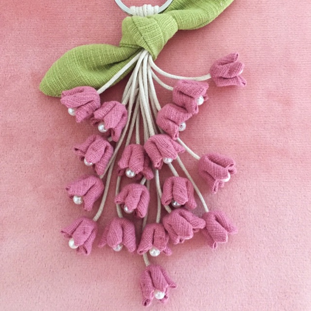 พวงกุญแจ-ดอกไม้ผ้า-ดอกแก้ว-handmade