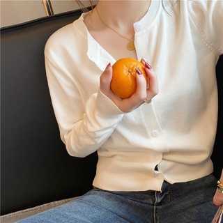 เสื้อคาร์ดิแกนแขนยาว ผ้าถัก แบบนิ่ม สีพื้น แฟชั่นฤดูใบไม้ร่วง มี 7 สี