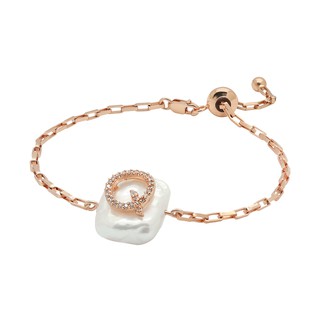 A.CEMI  Initial Pearl Bracelet (Rose Goldมุกแท้กําไลมุกแท้ กําไลเงินแท้ ชุบทอง 18K โรสโกลว์ กําไลตัวอักษร ของขวัญแฟน)