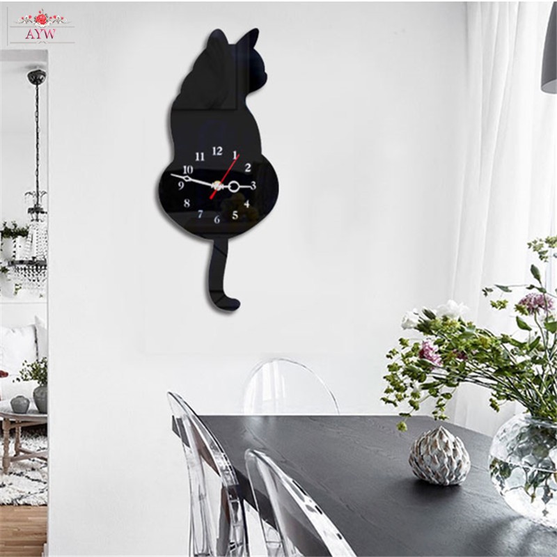 นาฬิกาแขวนตกแต่งผนังรูปแมวสีขาว-ดำ