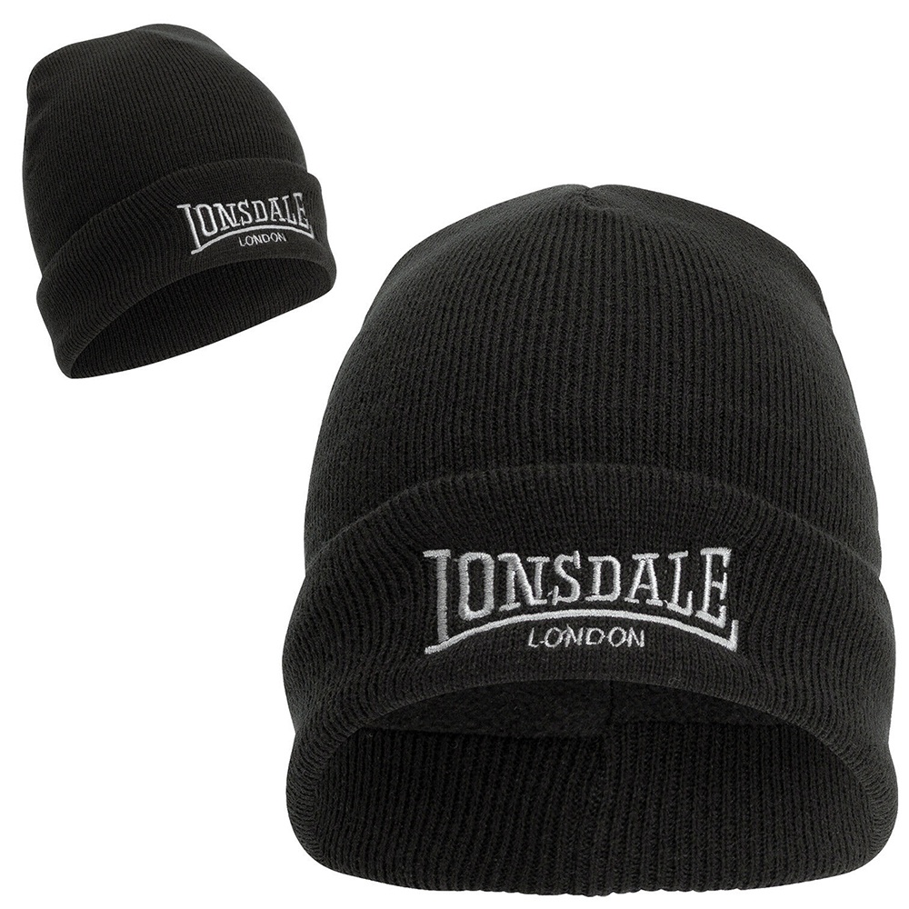 lonsdale-หมวกบีนนี่หมวกขนแกะสีดําแฟชั่นฤดูหนาว