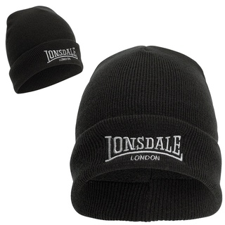 Lonsdale หมวกบีนนี่หมวกขนแกะสีดําแฟชั่นฤดูหนาว