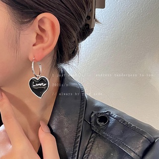 925 silver needle love earrings Korean cool style metal design earrings personality temperament earrings women for girls