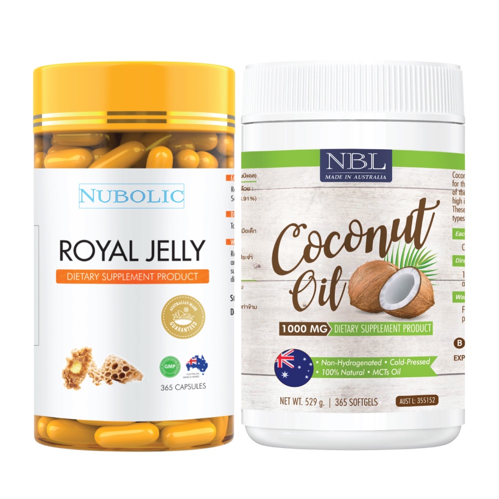 ภาพหน้าปกสินค้าNUBOLIC Royal Jelly + NBL Coconut Oil 1000 mg(365 แคปซูล) จากร้าน nubolic3288 บน Shopee