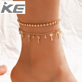 Popular accessories Love key disc double-anklet Diamond-encrusted ball multi-anklet for girls