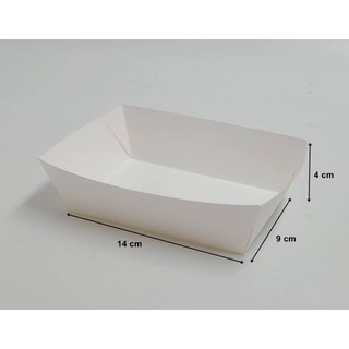 ถาดกระดาษใส่อาหาร ถาดอาหารกระดาษเคลือบ PE สีขาว ขนาด 9x14x4 cm. (50ใบ)