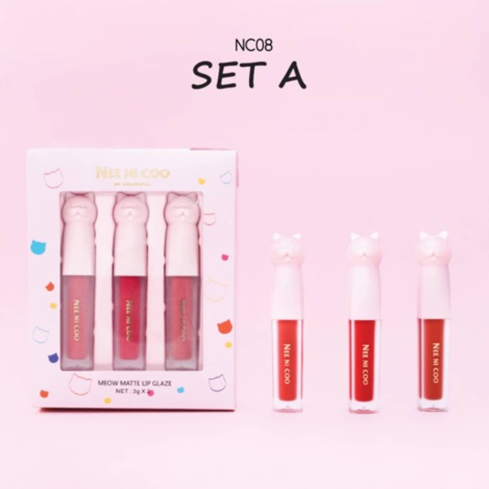 nee-cara-meow-matte-lip-glaze-set-nc08-neecara-ลิป-เซ็ต-x-1-ชิ้น-beautybakery