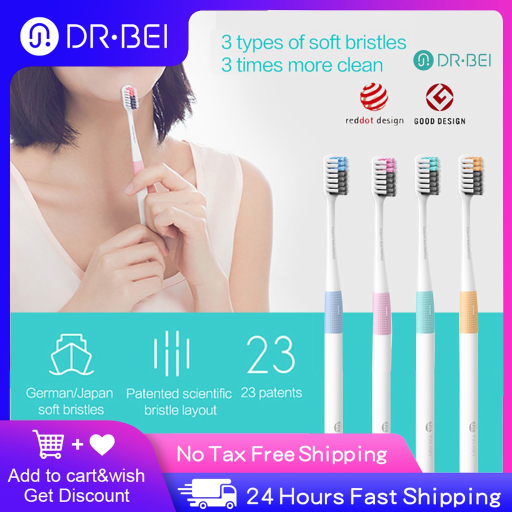 xiaomi-dr-bei-4-pcs-bamboo-charcoal-toothbrushแปรงสีฟันขนนิ่ม-เป็นมิตรกับสิ่งแวดล้อม-แปรงสีฟันน้ําหนักเบา