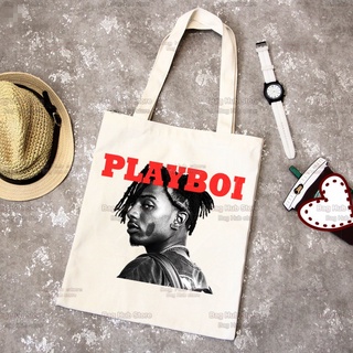 Playboi Carti Music อัลบั้ม Red 90s Rapper กระเป๋าช้อปปิ้งฮิปฮอป ผ้าฝ้าย ผ้าแคนวาส เป็นมิตรกับสิ่งแวดล้อม