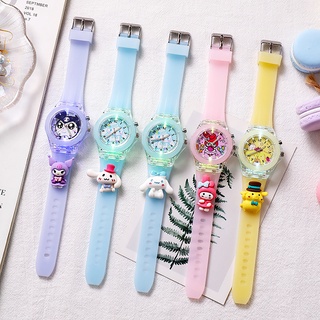 นาฬิกาข้อมือดิจิทัล ลายการ์ตูน Cinnamoroll Hello Kitty Pompompurin My Melody Sanrio เรืองแสง 7 สี สําหรับเด็กผู้หญิง นักเรียน