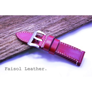 สายนาฬิกาหนังแท้ Faisol Leather. 18,20,22,24 mm หนังสีแดงด้ายขาว