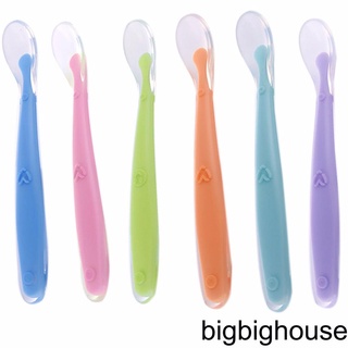 [Biho] Baby Soft Silicone Spoon Candy Color Temperature Sensing Spoon Children Food Baby Feeding Dishes Feeder Appliance