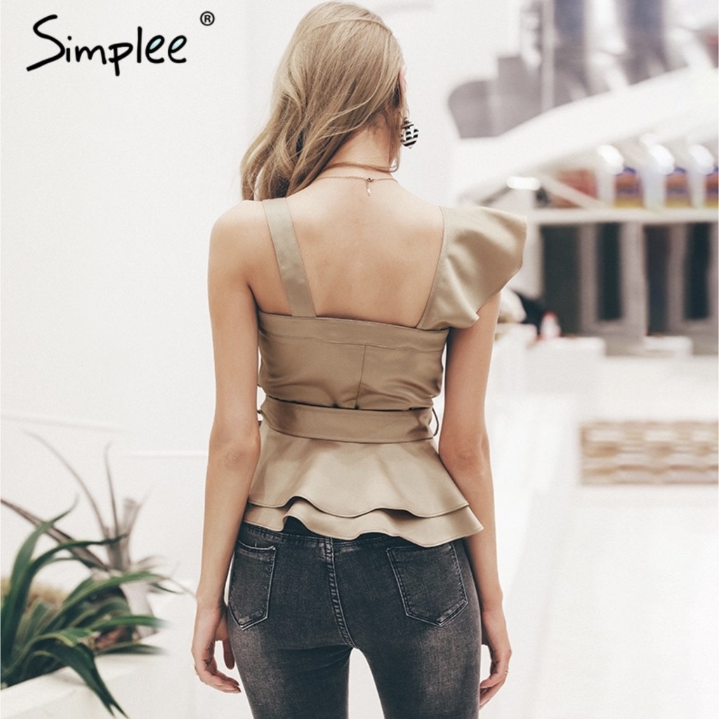 sale-พร้อมส่ง-simplee-khaki-sexy-one-shoulder-irregular-women-tanks-top