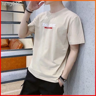 ﹉☫✕[สินค้าเฉพาะจุด] Ready Stock Men s Simple Round Neck Casual Loose T-Shirt Text Printed Short-sleeved Tshirt Bercetak