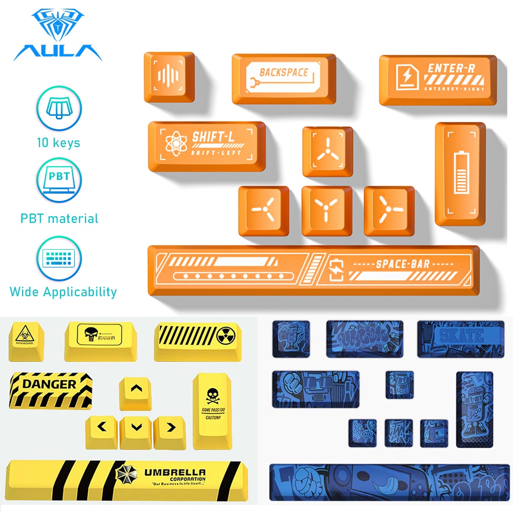 ภาพหน้าปกสินค้าAula PBT ปุ่มกดคีย์บอร์ด 10 คีย์ 3 สี คุณภาพสูง ถอดออกได้ กันลื่น ทนต่อการสึกหรอ จากร้าน aula2019.th บน Shopee