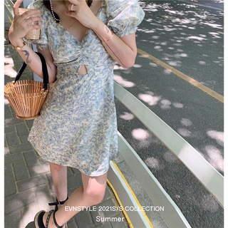 Summer Romance~French one-shoulder floral V-neck dress new summer design niche first love dress