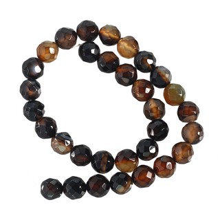 ลูกปัดหินแท้ ลักษณะเม็ดกลมเจี่ยเหลี่ยม (Faceted Round) หินโมรา (Agate) 12 mm - (LZ-0380 สีดำ)