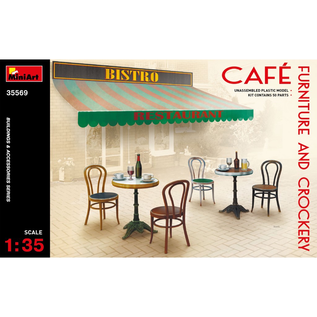 โมเดลประกอบ-โมเดลอุปกรณ์และฉากจำลอง-miniart-1-35-mi35569-cafe-furniture-and-crockery