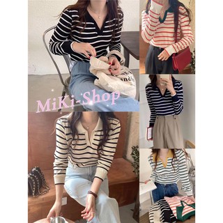 💕Miki-Shop*พร้อมส่งเสื้อไหมพรมคอปกแขนยาว สไตล์ญี่ปุ่น81018-1