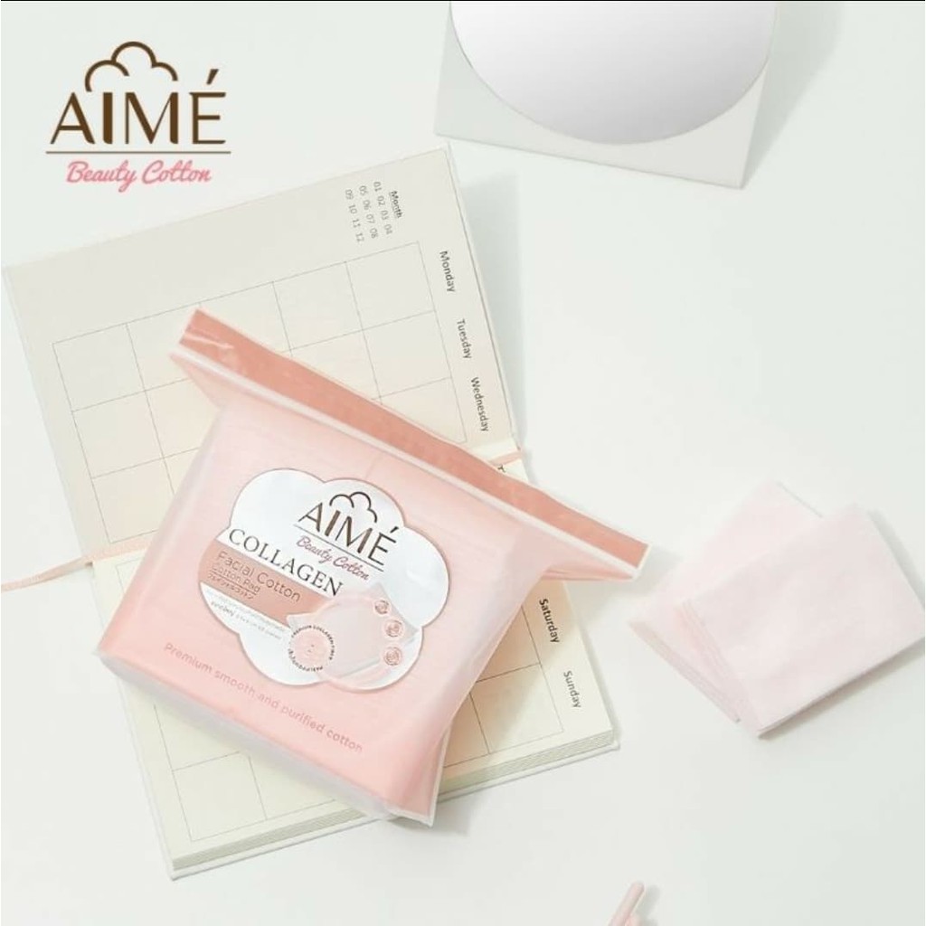 aime-collagen-facial-cotton-pad-60-pcs-ผลิตจากใยฝ้ายธรรมชาติที่มีส่วนผสมของคอลลาเจน