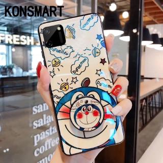 เคสโทรศัพท์ Realme C11 Cute Doraemon Soft Cases With Stand Holder Blu-ray Shiny Cartoon Couple IMD Phone Cover For REALME C11 Softcase