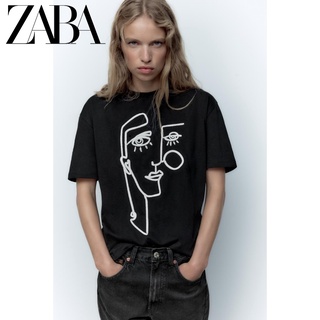 Zara ใหม่ เสื้อยืดลําลอง แขนสั้น คอกลม ตกแต่งดีเทล สําหรับผู้หญิง 0085881