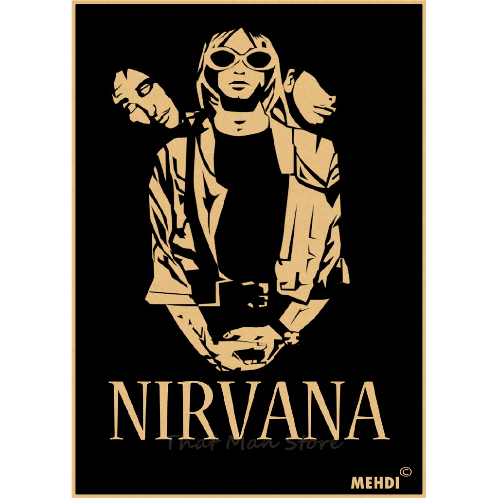 โปสเตอร์กระดาษคราฟท์ ลาย Nirvana Kurt Cobain Rock Orchestra สไตล์วินเทจ ...