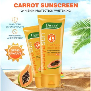 ครีมกันแดด Papaya Sun Sunscreen SPF45 UVA&amp;UVB 60ml ป้องกันรังสียูวี บางเบาเป็นธรรมชาติ,บีบีครีม,รองพื้นชนิดน้ำ