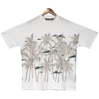 เสื้อยืดสีขาวเสื้อยืดลําลอง แขนสั้น คอกลม พิมพ์ลายโลโก้ Palmflower Plant สําหรับผู้ชาย และผู้หญิงS-4XL