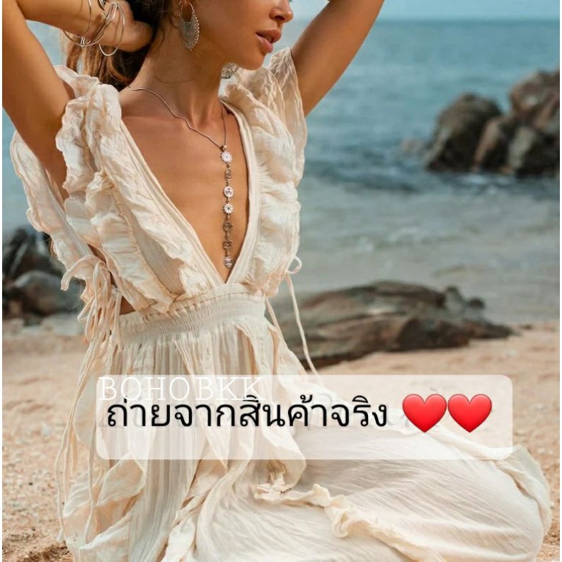 พร้อมส่ง-bohobkk-best-premium-quality-เดรสยาวไปทะเล-ชุดรีวิวรีสอร์ท-resortwear-vintage-dress-the-waterfall-maxi-dress