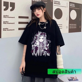 ฤดูร้อน Goth แขนสั้นเสื้อยืดผู้หญิงขนาดบวกเสื้อผ้าฮาราจูกุแฟชั่นเกาหลีอะนิเมะเสื้อยืดเสื้อผ้า Y2k เสื้อยืดกราฟิกน่ารัก