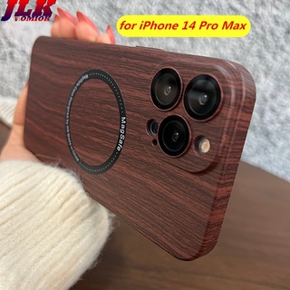 [JLK] Wood Grain Ultra-Thin Wireless Charger Case for iPhone 14 13 12 Pro Max 14Plus 14Pro 13Pro 12Pro Shockproof Lens Film Hard Magnetic Cover