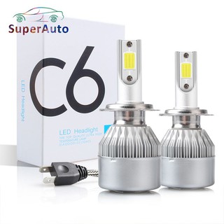 Superauto หลอดไฟหน้ารถยนต์ LED C6 H1 H4 H7 H11 HB4 7600LM 6000K 2 ชิ้น