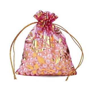 10ใบ ถุงของขวัญ ถุงผ้าแก้ว พิมทอง 12x10cm ถุงหูรูด แบ่งขาย ใส่ของชำร่วย ของขวัญ สีชมพู ทอง แดง