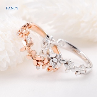 Fancy แหวนนิ้วมือ ลายดอกไม้ สีเงิน สีโรสโกลด์ เครื่องประดับแฟชั่น ของขวัญวันเกิดแฟนซี สําหรับผู้หญิง