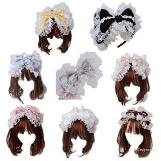 Cozy Victorian Vintage Lace Elastic Headband Sweet Double Layer Big Bow Kawaii Hair Hoop Headdress Japanese Anime Lolita Tea Party Cosplay Hair Accessories