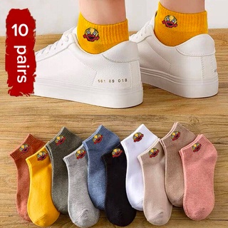 carbon【10pairs】ถุงเท้าหน้าหนาวแฟชั่น ผ้าคอตตอน ลายการ์ตูน Ankle Funny Socks Women Girls Cotton Summer Candy Color